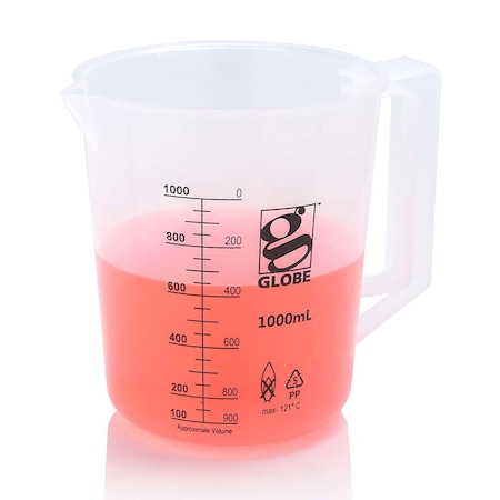 Globe Scientific 1000mL Beaker with Handle, Diamond Essentials, Low Form, Printed Graduations, PP 3654-1M